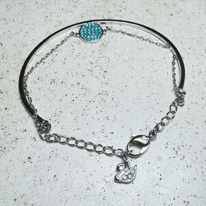 Swarovski Silver Tone Bracelet w/ Swan Charm & Blue Crystal